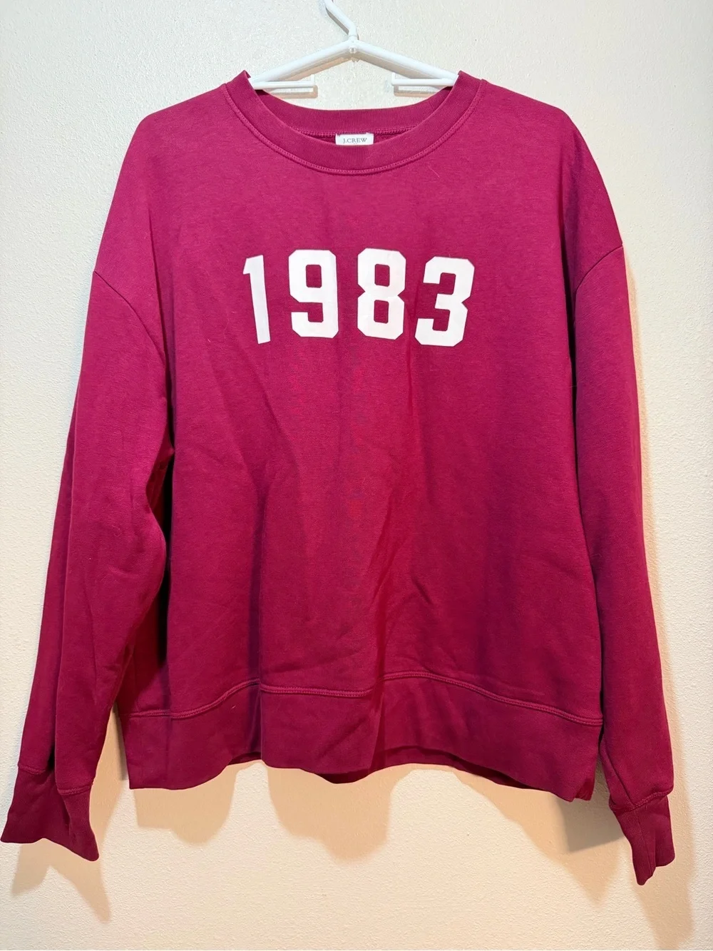 J. Crew Men's Burgundy Crewneck Sweatshirt with White '1983' Print